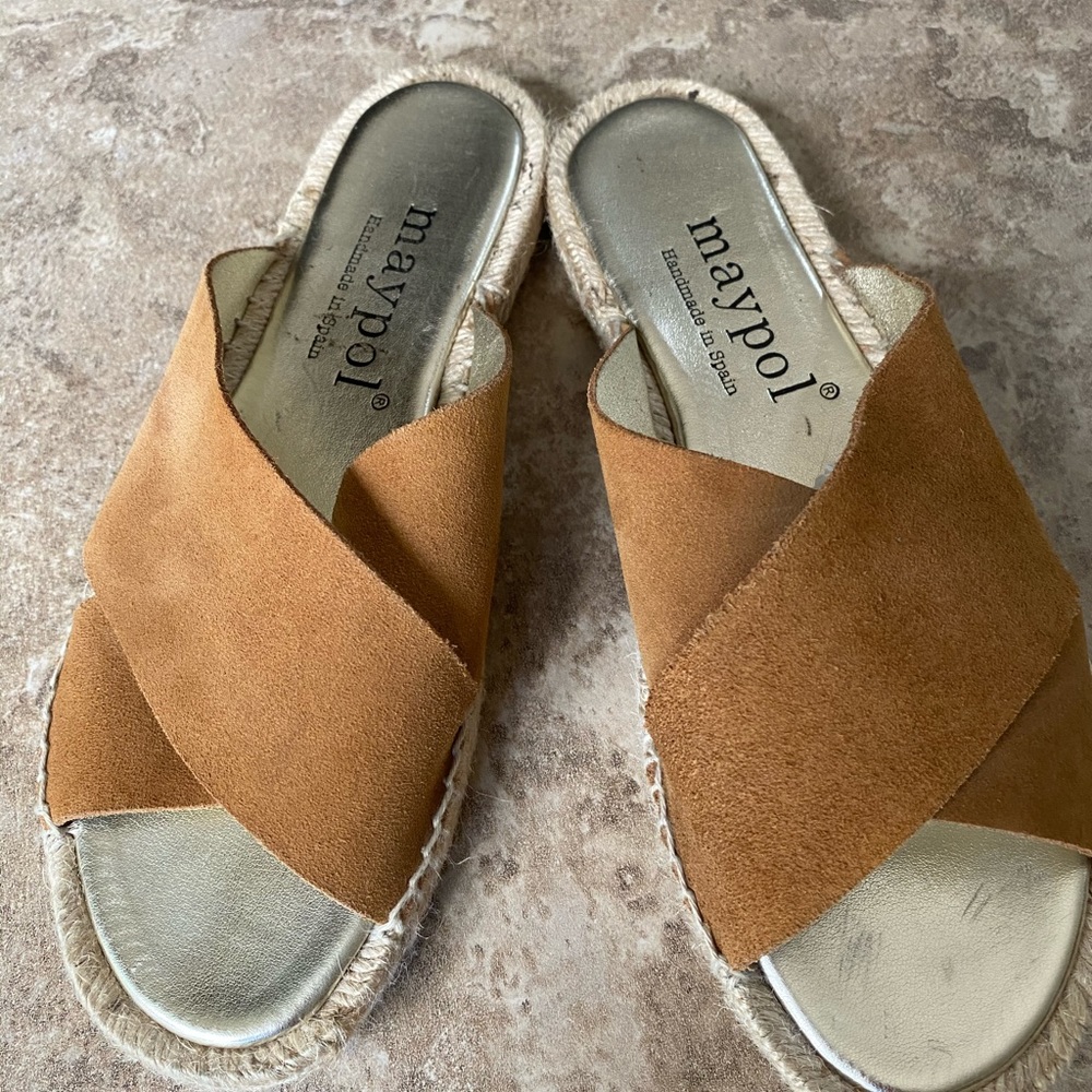 Maypol suede criss cross slide sandals size 7.5